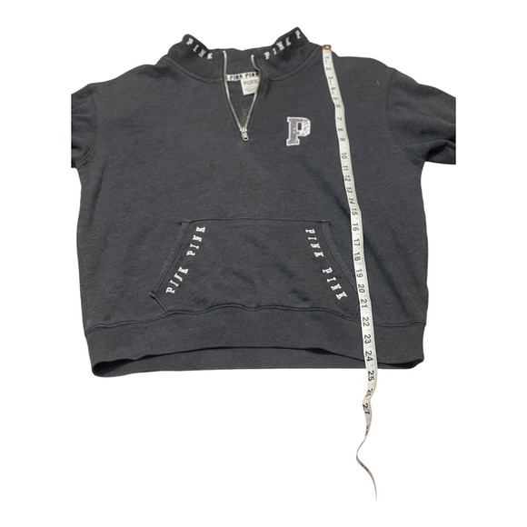PINK Victoria's Secret Charcoal Gray Sequined P Logo Half Zip Sweatshirt Women's - Picture 4 of 5